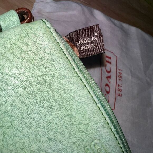 Coach, Green, Brown & Cream Upcycled Leather Wristlet Handpainted & Dyed - Picture 7 of 14